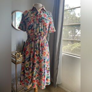 Halogen Multicolor Floral Midi Dress